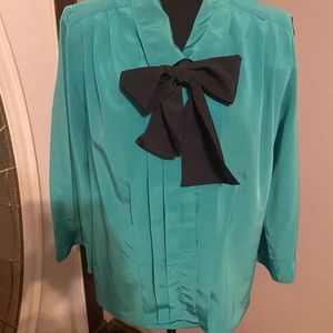 Vintage Faux Silk Secretary Tie neck Bow Blouse